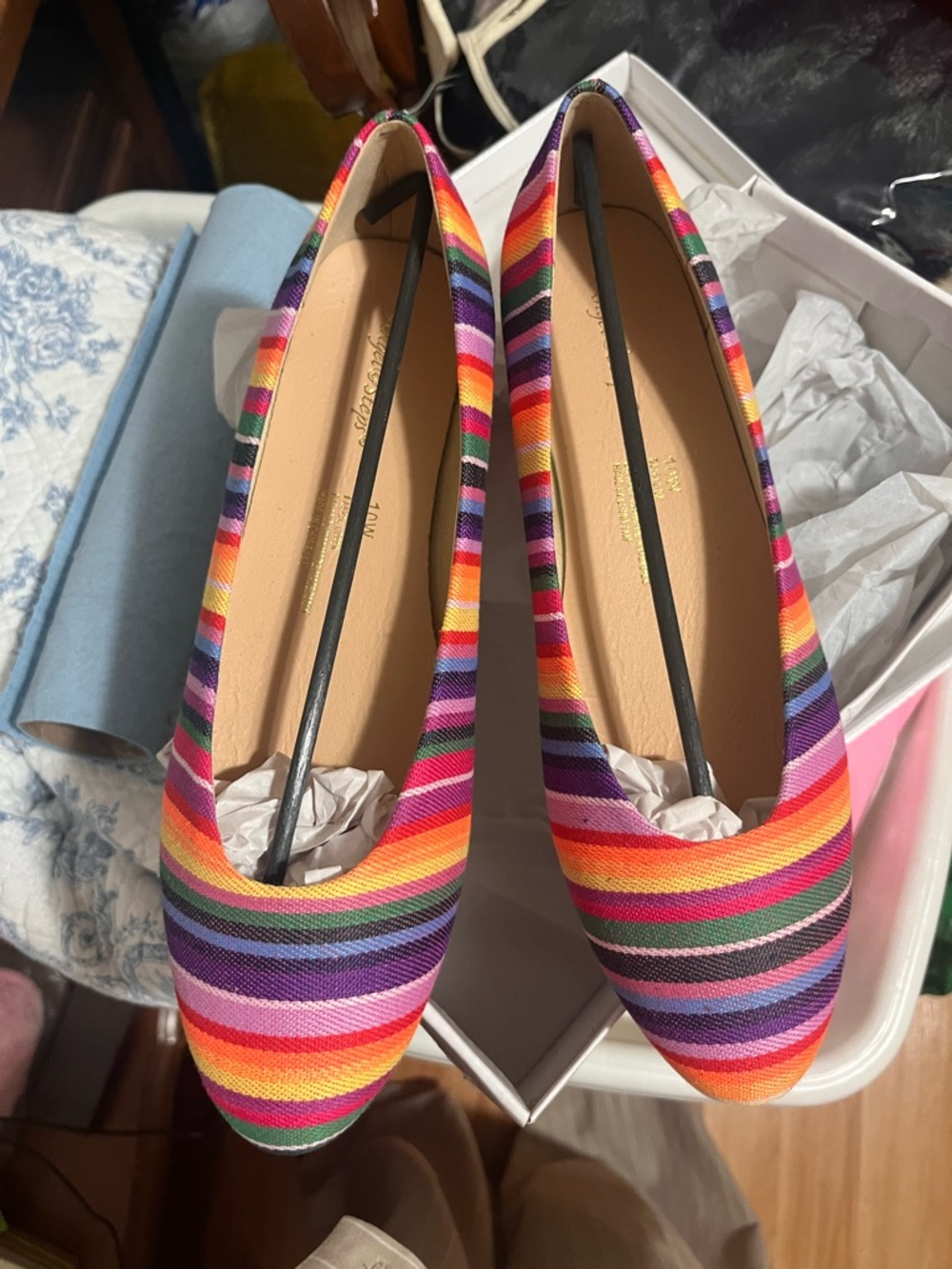 Striped Rainbow Ballet Flats - Colorful Women's Flats 10W